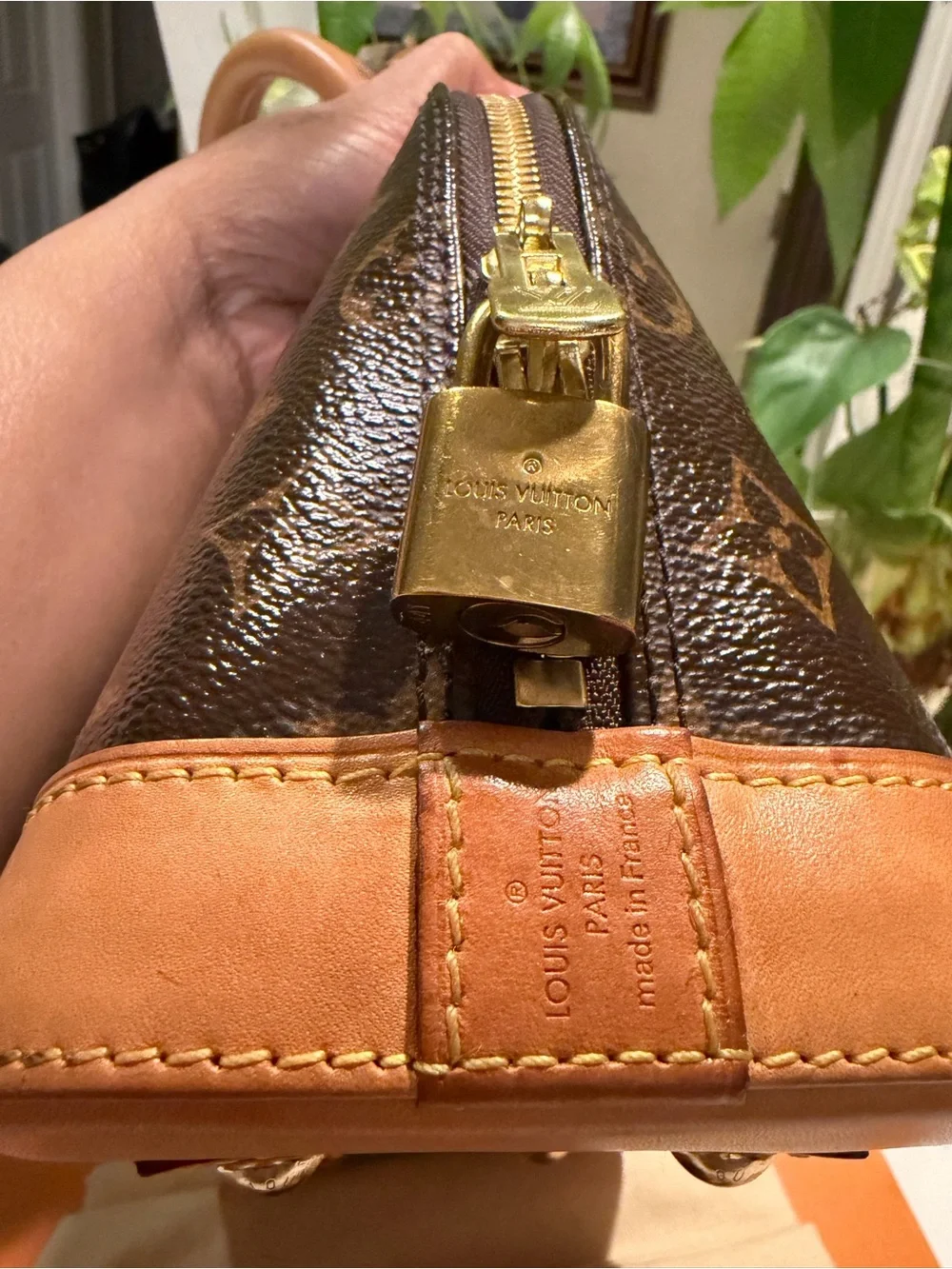 Louis Vuitton Monogram Alma BB Satchel in Brown and Natural Vachetta authentic